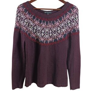INC Nordic Fair Isle Angora Silk Purple Gold Sequin Women's Sweater Size Large